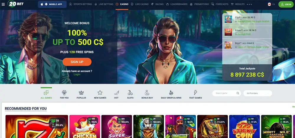 20Bet Casino Canada Homepage