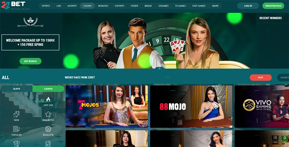 22Bet Casino Canada Homepage
