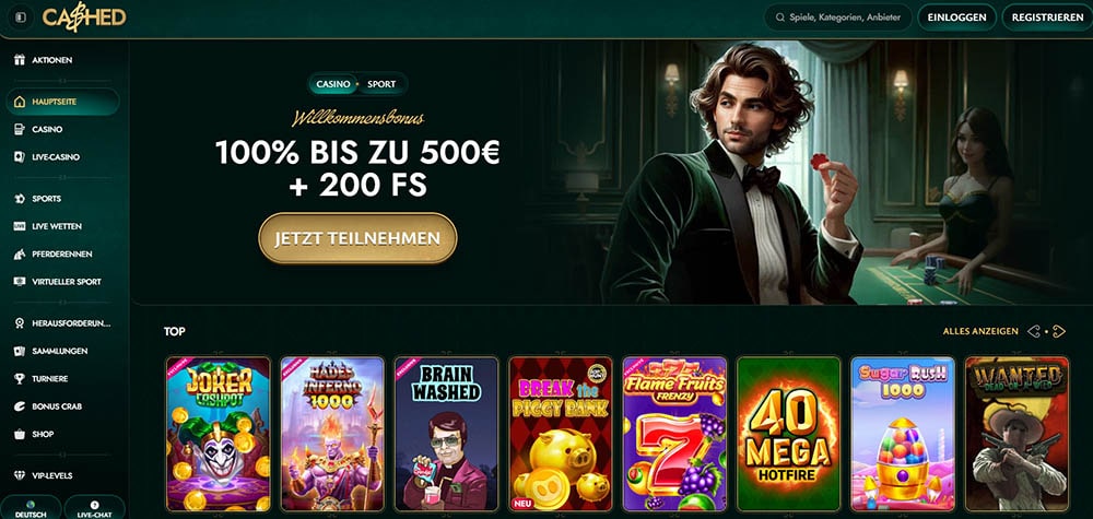 Die Startseite von Cashed
