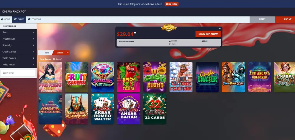Cherry Jackpot Casino Homepage