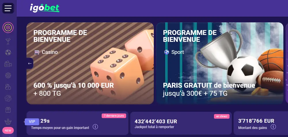 Accueil du casino Igobet
