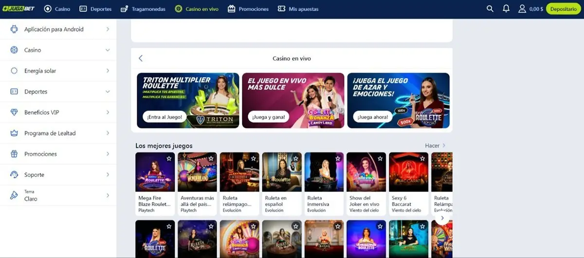 JugaBet casino online en vivo