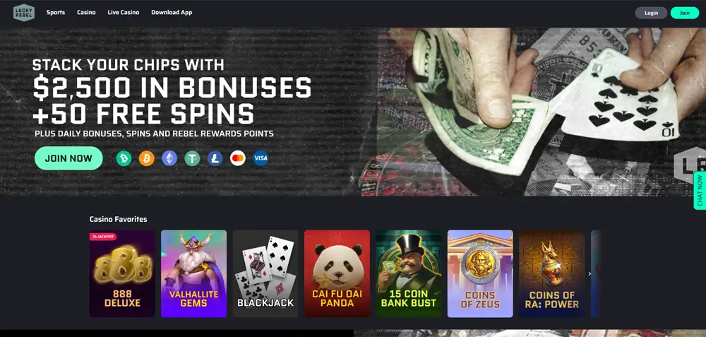 Lucky Rebel Casino Homepage