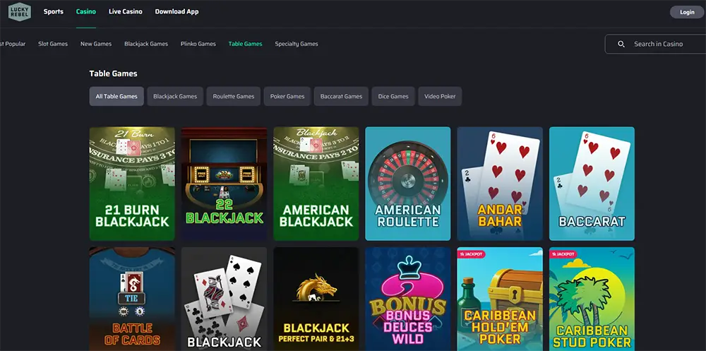 Lucky Rebel table games