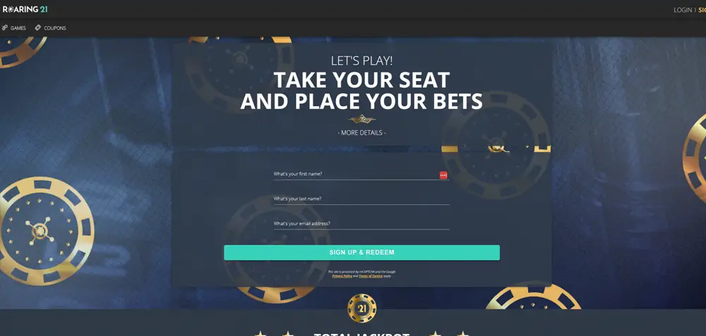 Roaring21 Casino Homepage