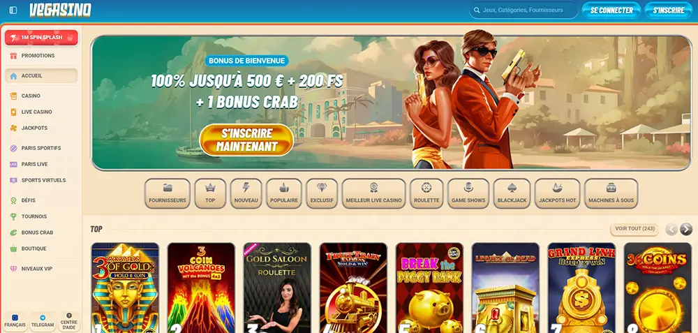 Accueil du casino Vegasino